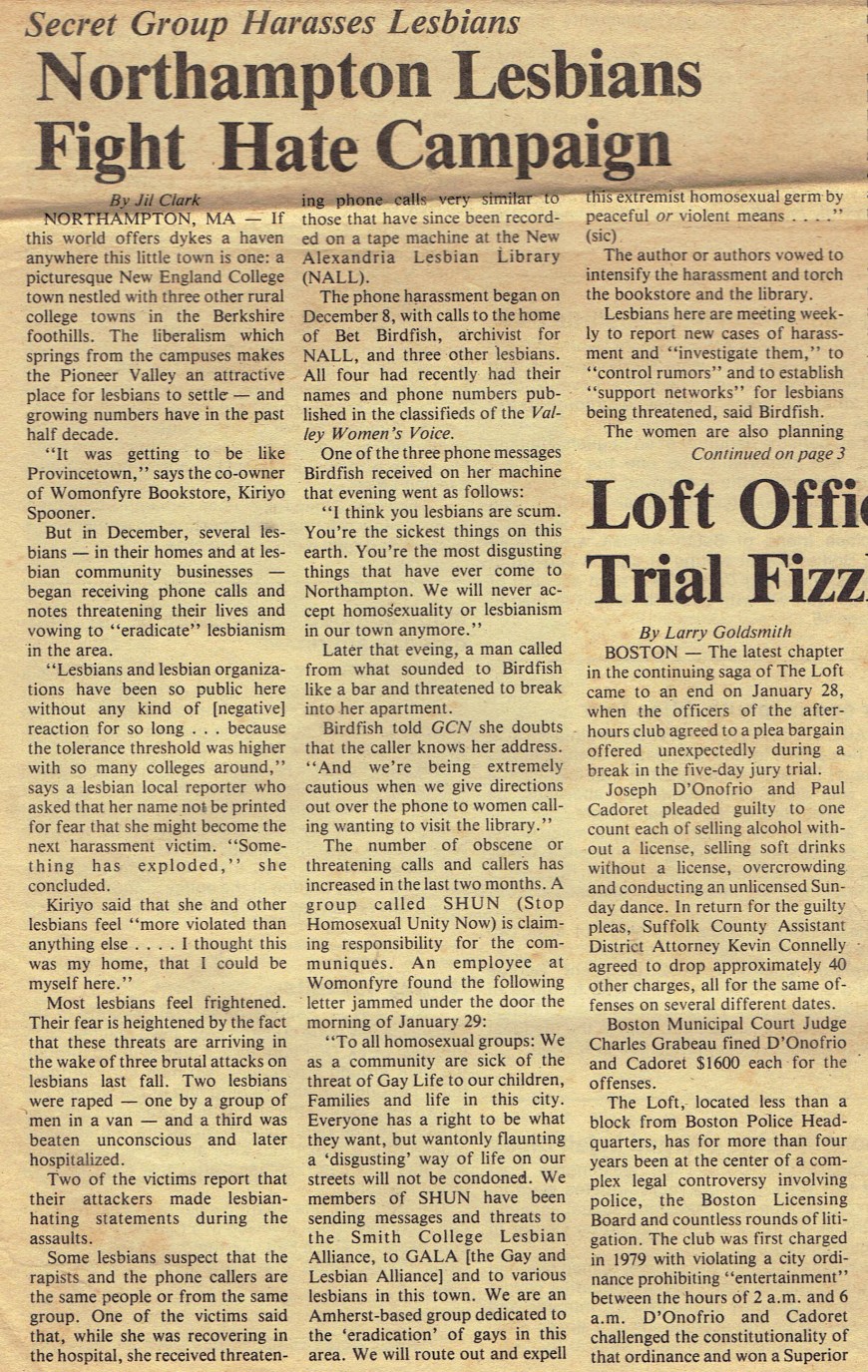 . Gay Community News. Boston, MA. Feb. 12, 1983.